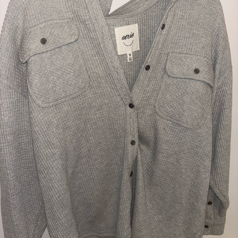 Aerie Gray Cardigan Sweater with V-Neck